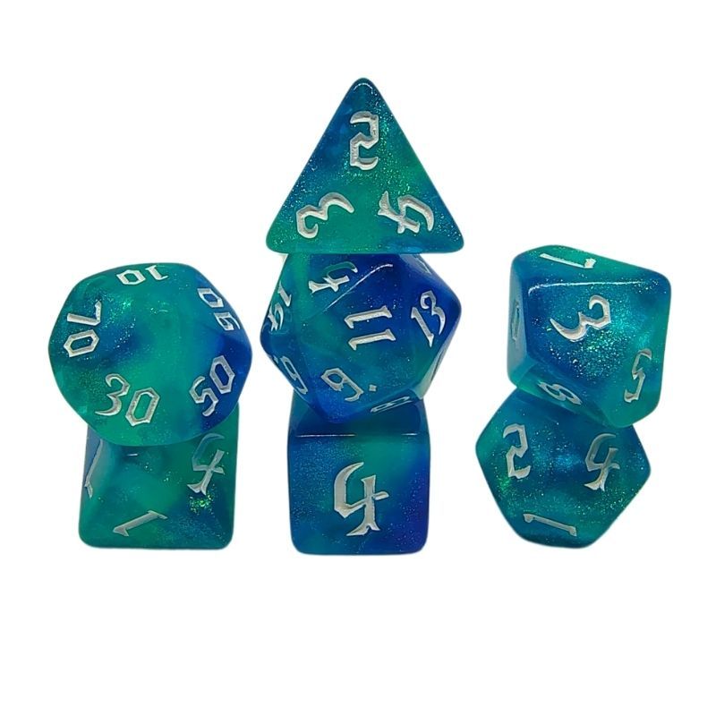 Set de Dados de Rol - Double Color Glitter: Blue Jade
