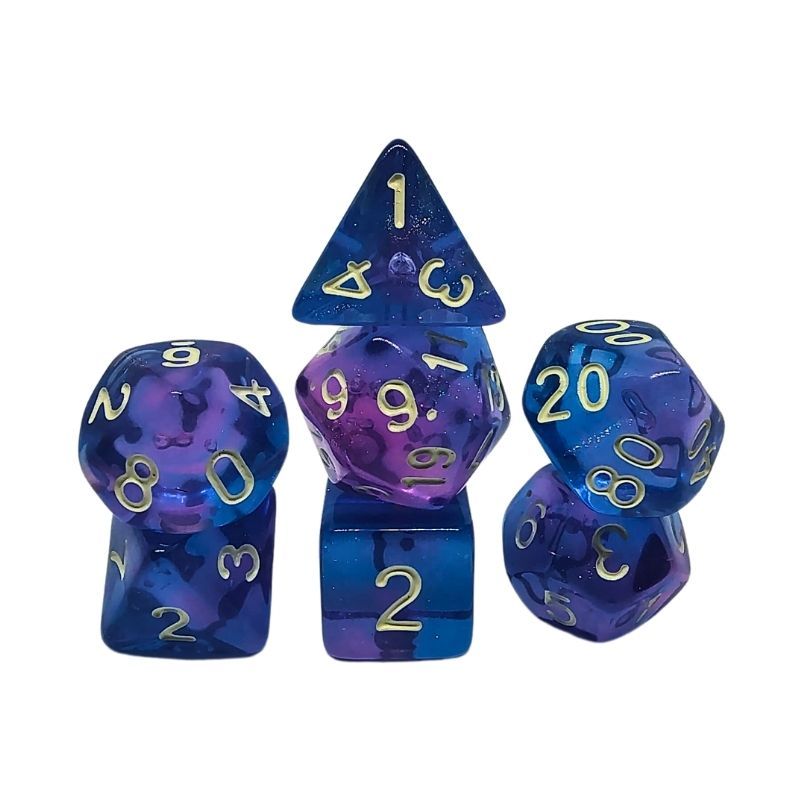Set de Dados de Rol - Double Color Glitter: Blue Purple