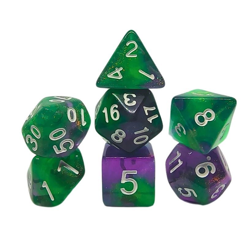 Set de Dados de Rol - Double Color Glitter: Green Pink