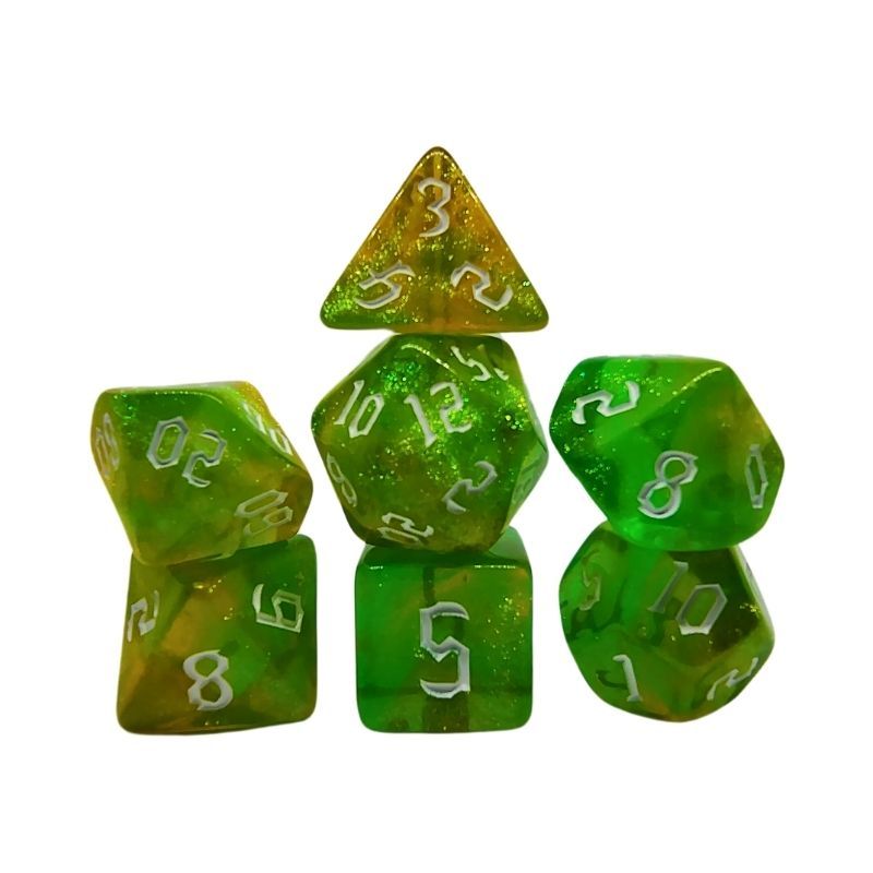 Set de Dados de Rol - Double Color Glitter: Green Yellow